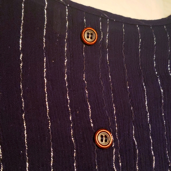 Sienna Sky NEW Blouse Top Back Buttons Metallic Lurex Stripe Dark NAVY Women's - Picture 9 of 16